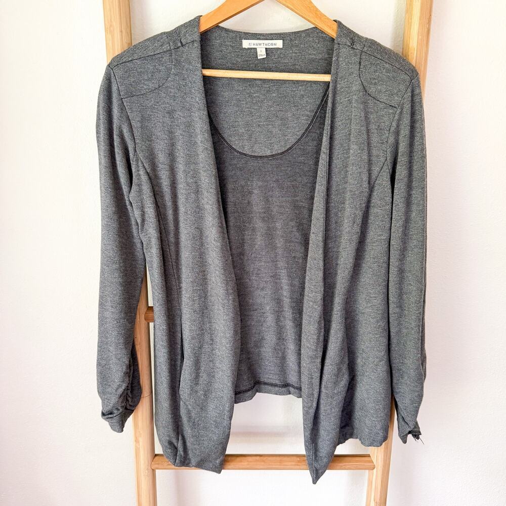 41 Hawthorn Gray Open Front Cardigan Ruched Sleeve Lightweight Top Large